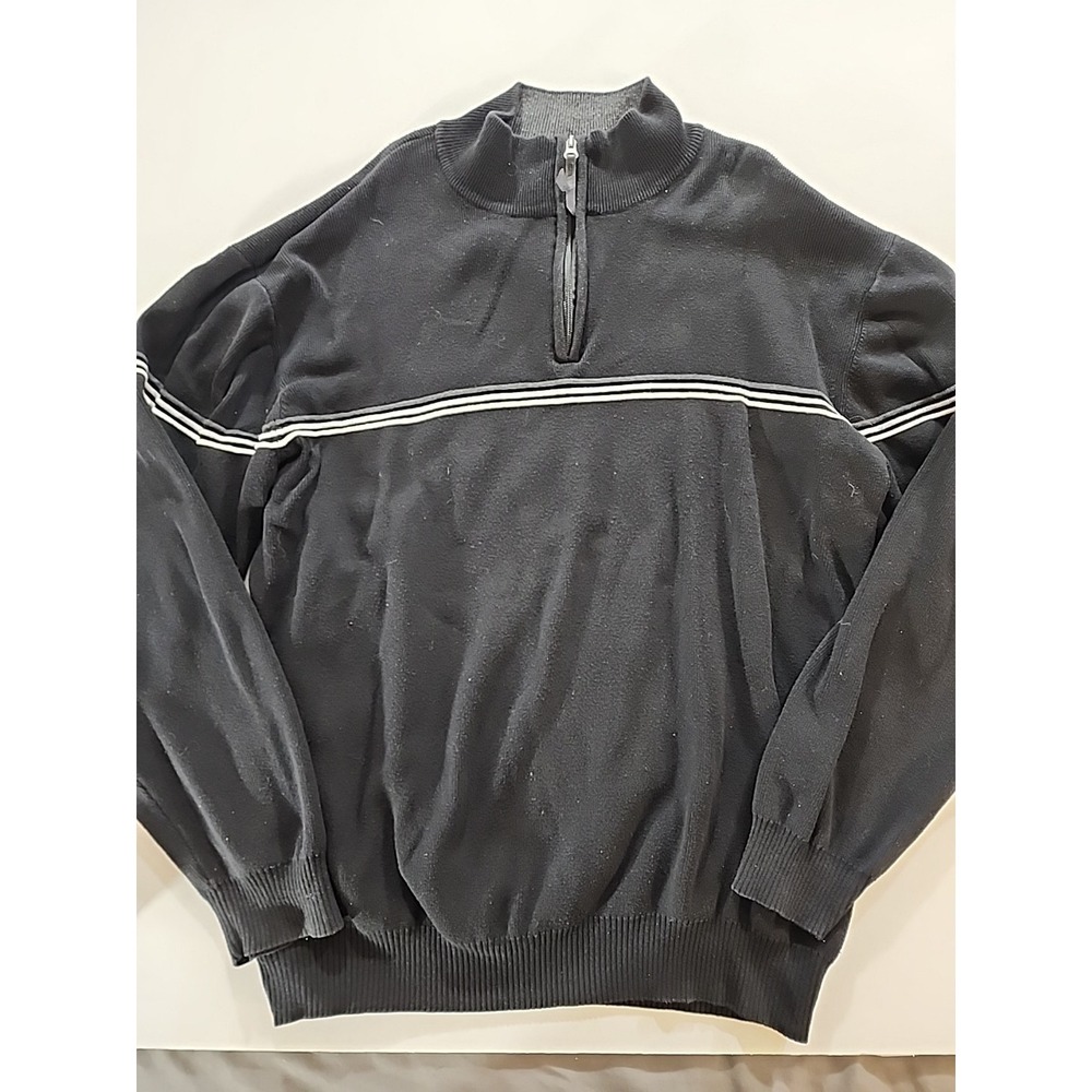 Method Knit Quarter Zip Pullover Sweater Black Mens Size XL‎ Stripe